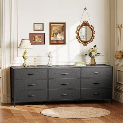 63-Inch Black Dresser and Entertainment Center with 9 Drawers, Suitable for 55 to 70 Inch TVs, Ideal for Bedroom and Closet Storage