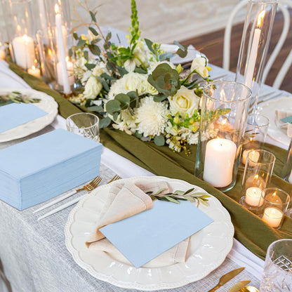 50 Pcs 3-Ply Blue Scalloped Cocktail Napkins Guest Bathroom Napkins Thick Paper Napkins Disposable Party Napkins Beverage Napkins for Birthday, Wedding,Anniversary Party, Baby Shower 13 X 15.7 Inches