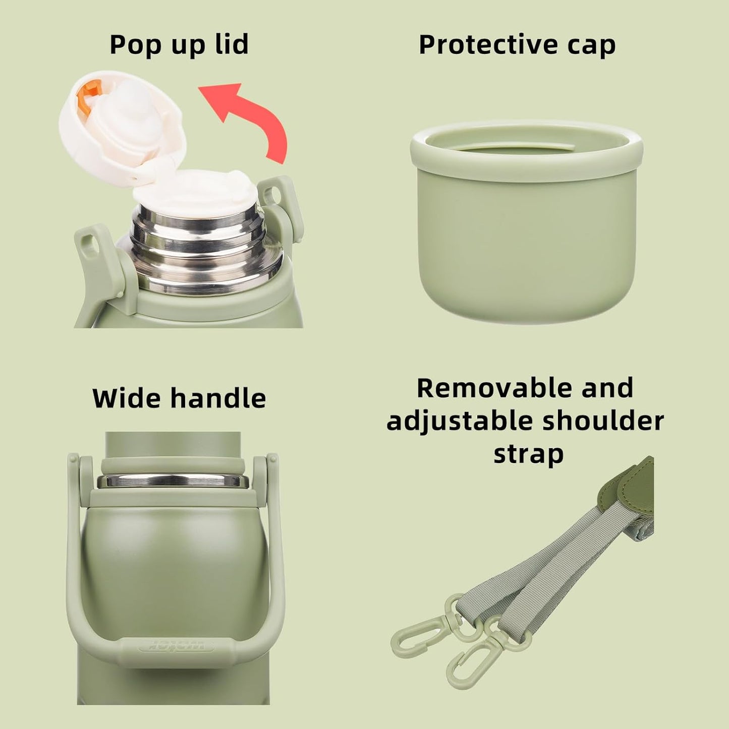 27Oz Insulated Thermal Water Bottle with Lid and Carry Handle BPA Free Stainless Steel Water Bottles for School,Army Green