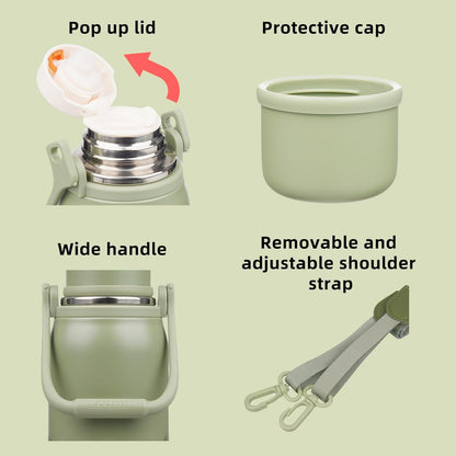 27Oz Insulated Thermal Water Bottle with Lid and Carry Handle BPA Free Stainless Steel Water Bottles for School,Army Green