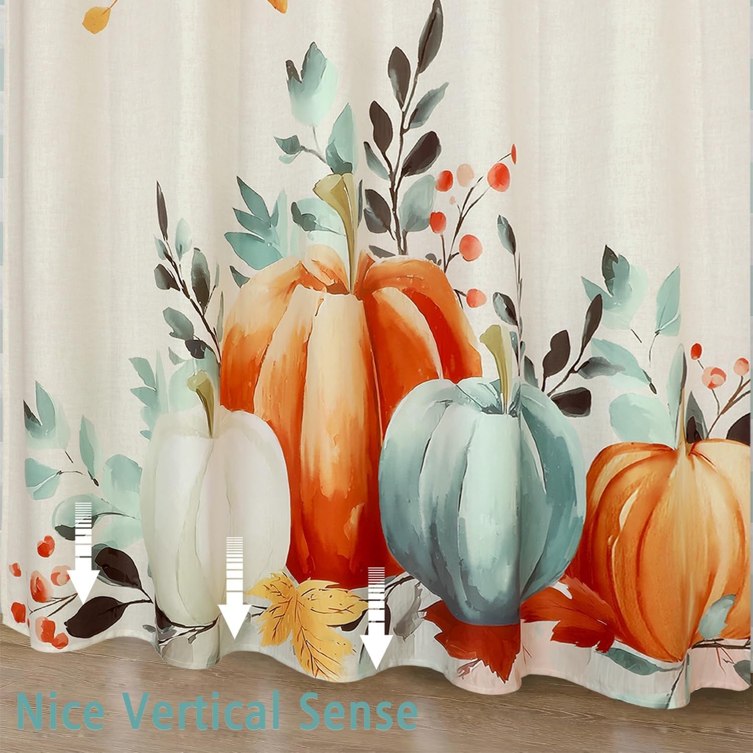 Autumn Pumpkin Fall Shower Curtain for Halloween Thanksgiving Harvest, Maple Leaf Floral Shower Curtain for Bathroom Decor, Polyester Waterproof Fabric, 72Wx72L Inch