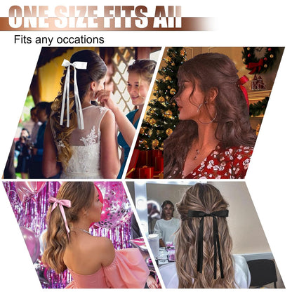 Hair Bows for Women,10 PCS Large Bow Hair Clips Tassel Ribbon Bowknot with Long Tail,Ribbon Hair Bows Barrettes for Thick Thin Hair,Nonslip Hair Accessories Christmas Birthday Gifts