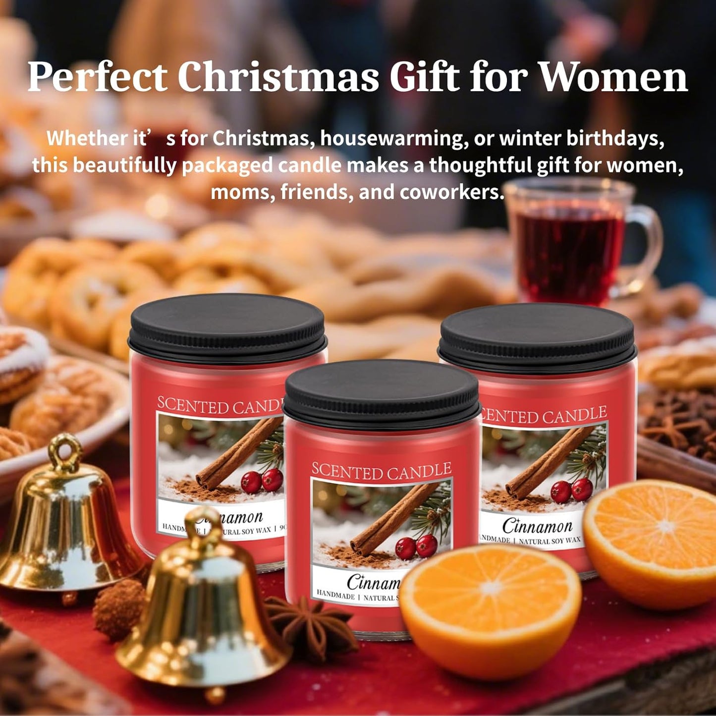 Cozy 9OZ Cinnamon Candle Scented Strong, Christmas Candles Cinnamon Stick Apple Scented with 50+ Hours of Burn Time, Fall & Winter Christmas Candles Gifts & Hoilday Home Décor