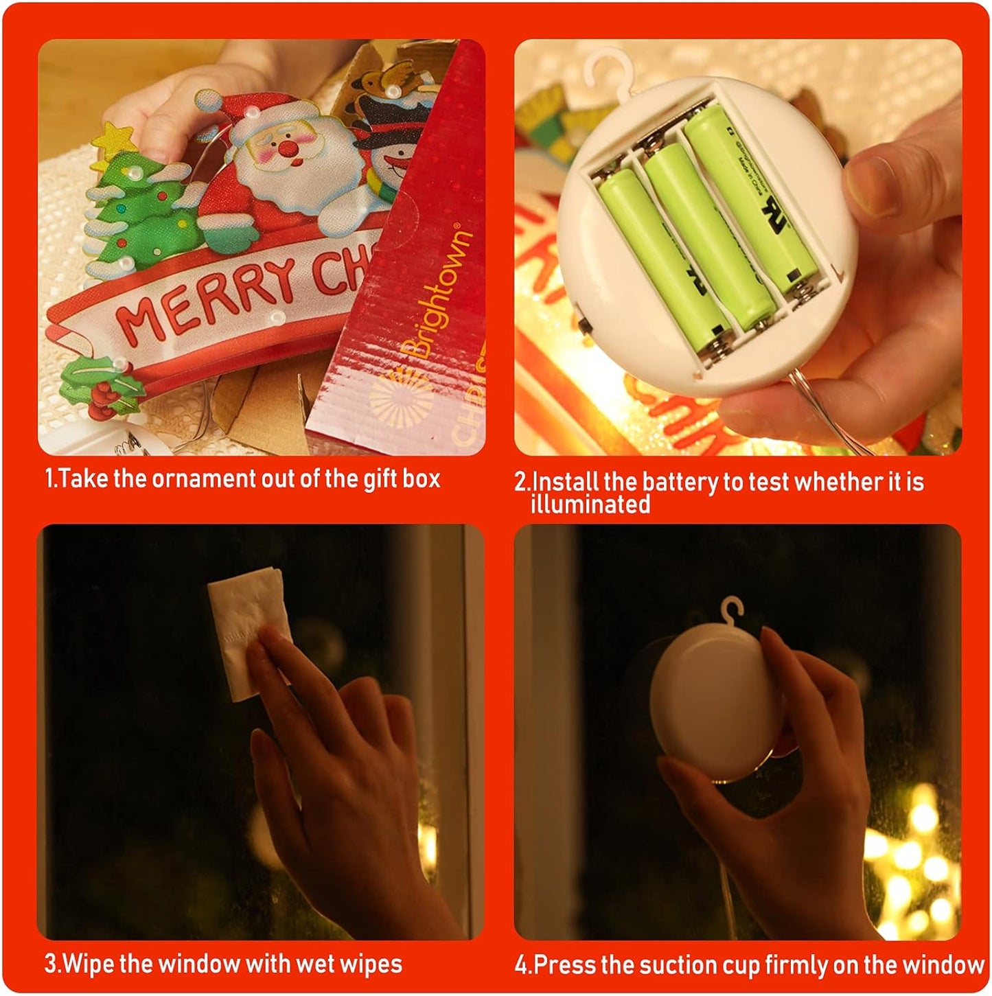 2 PCS Lighted Christmas Window Silhouette Decoration Light up Christmas Tree Merry Christmas Battery Operated with Suction Cup Hook 3M Sticker for Window Christmas Glass Wall Indoor Decorations