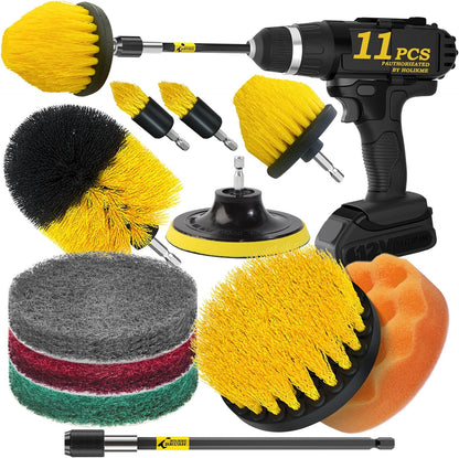 11 Piece Drill Brush Attachment Set Scouring Pads Power Scrubber Brush Scrub Pads for Bathroom Surfaces, Floor, Tub, Shower, Grout, Tile, Corners,Cleaning Brush