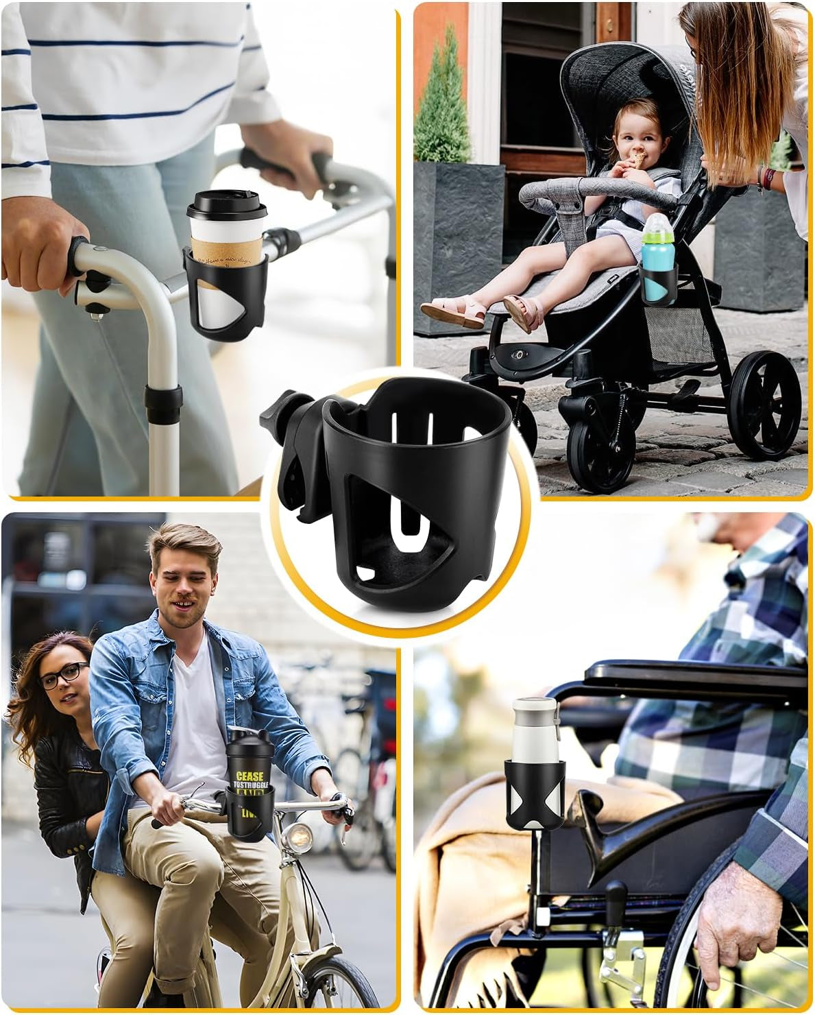 Stroller Cup Holder, Universal Drink Holder for Bikes, Trolleys or Walkers, Fits Most Cups