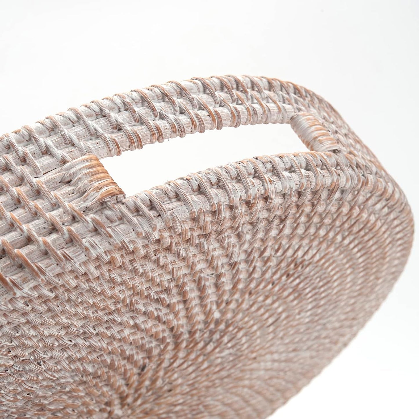 Coffee Table Tray round Rattan Ottoman Tray Woven Serving Trays with Handles for Home and Kitchen Decorative White (Large 14 Inch X 2.8 Inch)