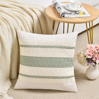Set of 2 Sage Green Boho Decorative Throw Pillow Covers 18X18 Inch for Living Room Bedroom Couch Bed Sofa Chair, Rustic Retro Cushion Case 45X45 Cm, Bohemian Room Home Decor