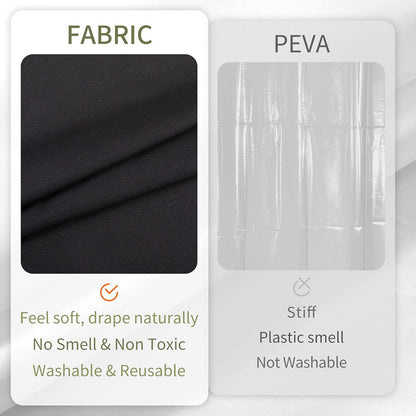 Waterproof Fabric Shower Curtain Soft Hotel Quality - 3 Magnets at Bottom, Premium Black Shower Curtain Liner for Bathroom, Light-Weight Cloth & Washable - 72X72, Black