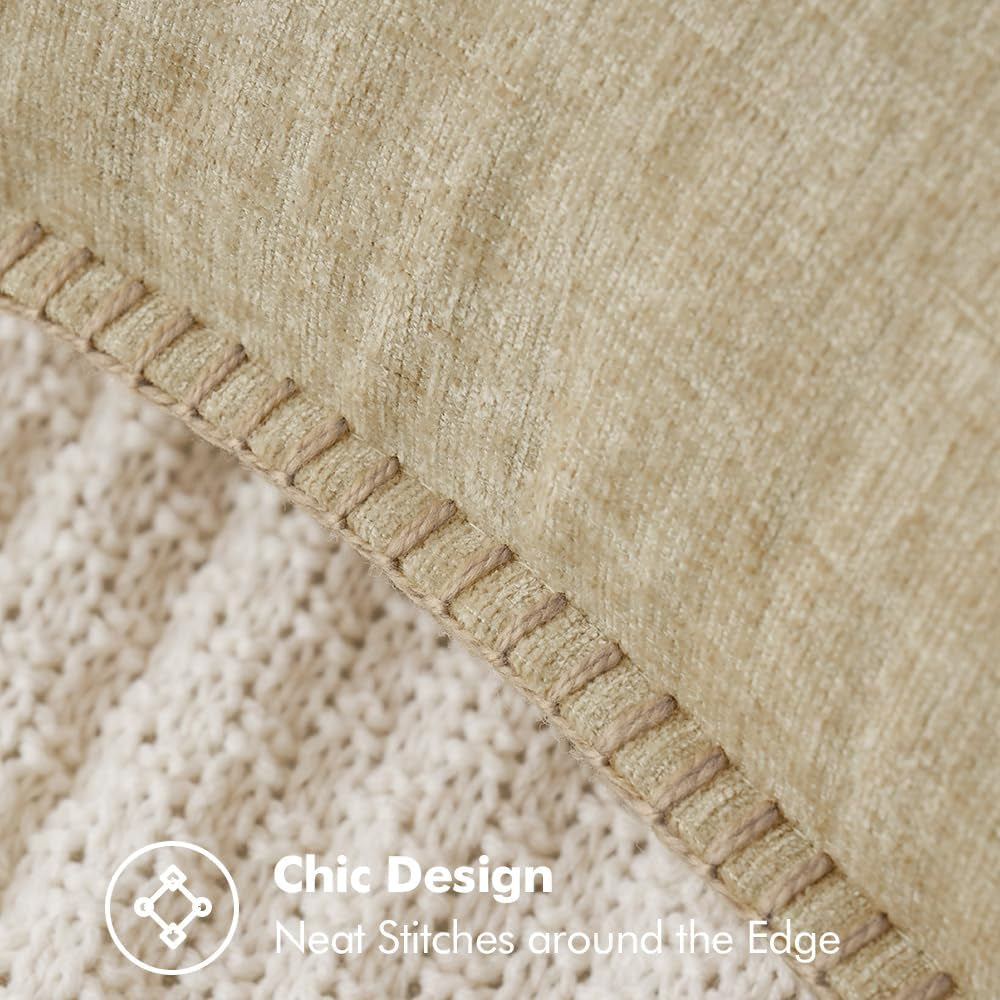 Pack of 2 Couch Throw Pillow Covers 18X18 Inch Beige Farmhouse Decorative Pillow Covers with Stitched Edge Soft Chenille Solid Dyed Spring Pillow Covers for Sofa Bed Living Room