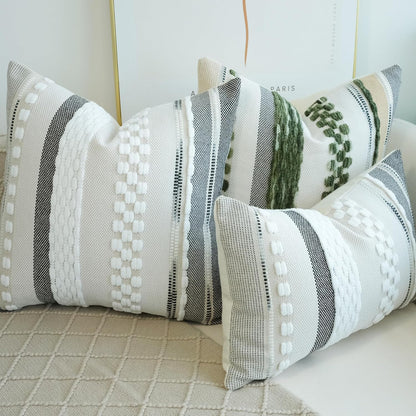 Pack of 2 Boho Throw Pillow Covers Accent Striped Pillowcovers Farmhouse Decorative Cushion Case Home Decor 18 X 18 Inch White