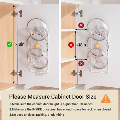 2 Pack Pot Lid Organizer Rack for Cabinet Door/Wall, 6-Tier Pot Lid Holders inside Cabinet Door, No Drilling Adhesive Wall/Door Mounted Rustproof Pots and Pans Lid Organizers for Kitchen Storage White