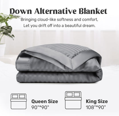Blankets Queen Size - Soft Lightweight down Alternative Blankets with Satin Trim, Cozy Luxury Bed Blanket for All Season, Dark Gray (90"X90")