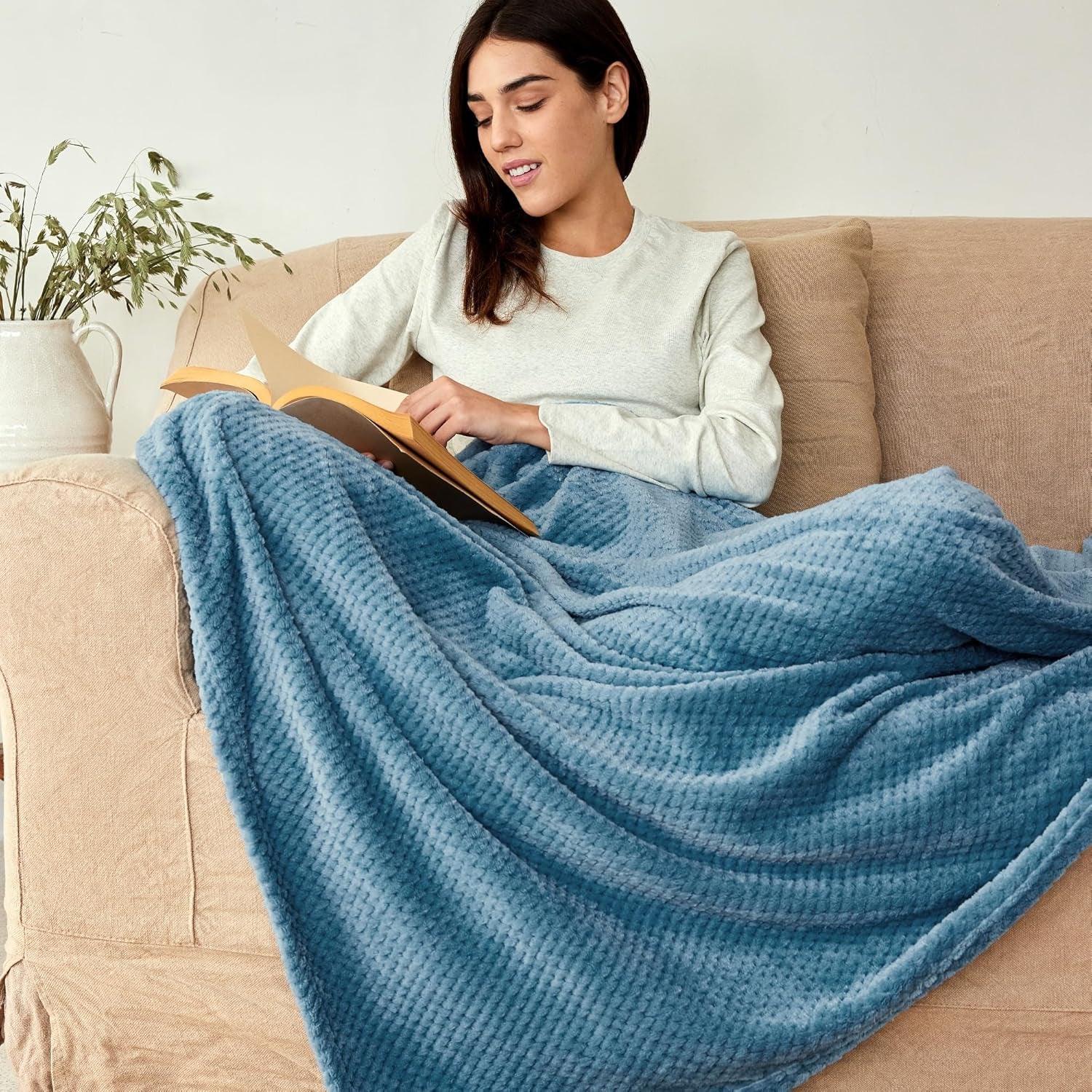 Extra Large Fleece Throw Blanket - Super Soft and Warm Waffle Textured Blanket for Couch, Sofa, and Bed (Slate Blue, 50X70 Inches)