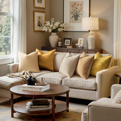 Velvet Throw Pillow Covers 18X18 Inch, Pack of 2 - Golden, Super Soft Decorative Square Cushion Cases Modern Luxury Home Decor for Sofa, Couch, Bed, Chair