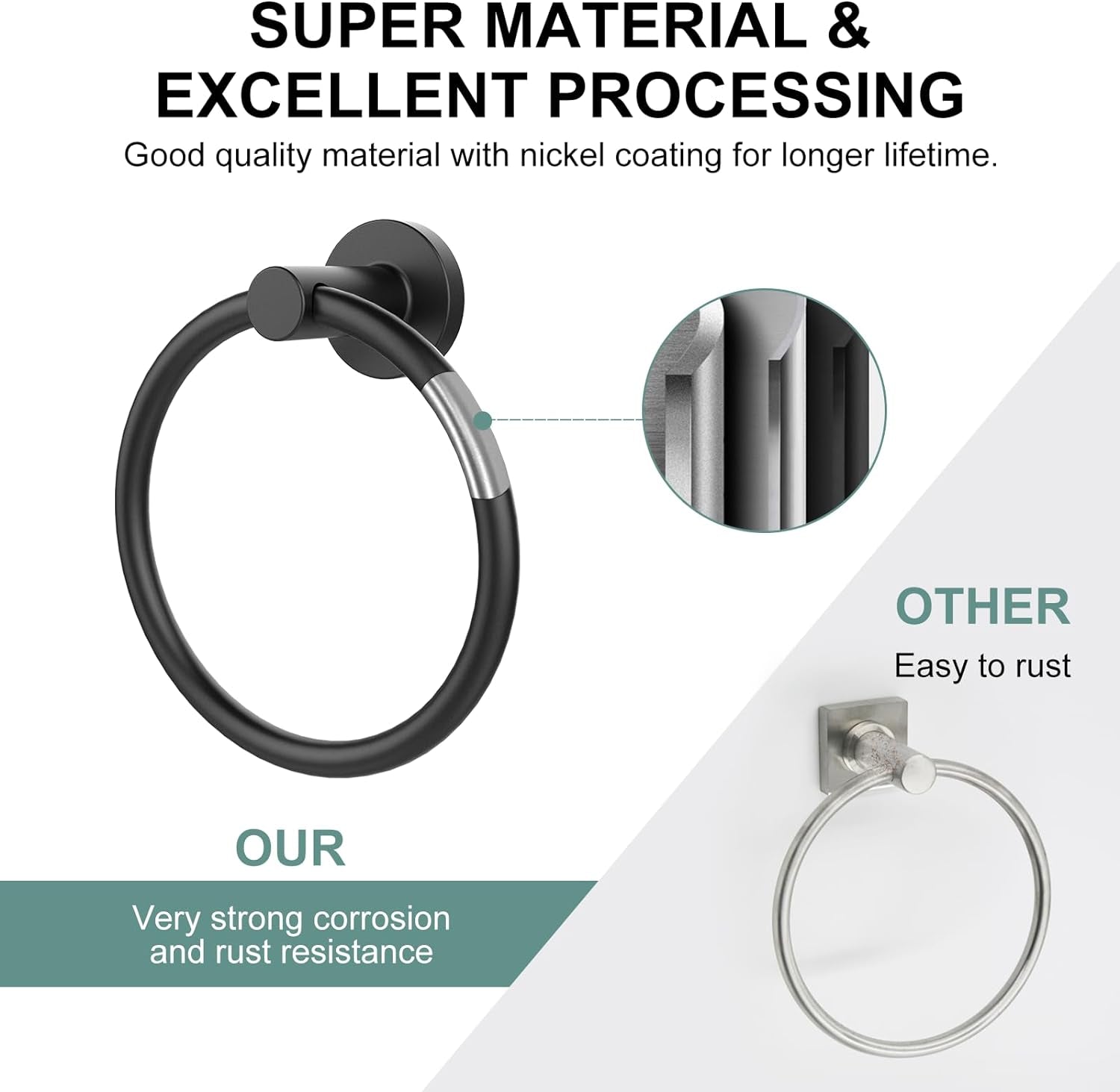 Towel Holder for Bathroom Wall Matte Black Towel Ring & Toilet Paper Holder Wall Mount Bathroom Toilet Paper Roll Holders 304 Stainless Steel Tissue Holder