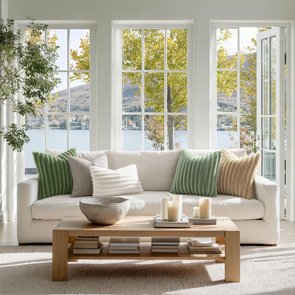 Faux Fur Decorative Throw Pillow Covers, 18x18 Inch Set of 2, Modern Plush Couch Pillows in Sage Green for Spring Home Decor