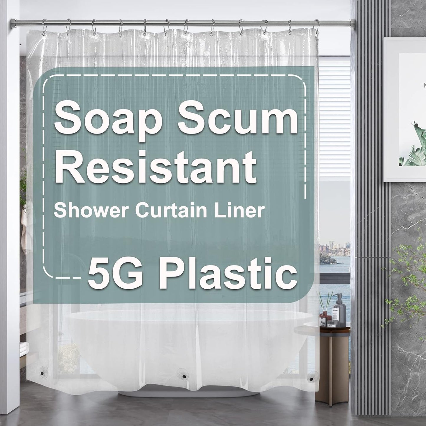 Clear Shower Curtain, 72X72 Plastic Shower Curtain, PEVA Waterproof Shower Curtain, Medium Weight Shower Curtains for Bathroom with 3 Weighted Magnets and 12 Rustproof Grommet Holes