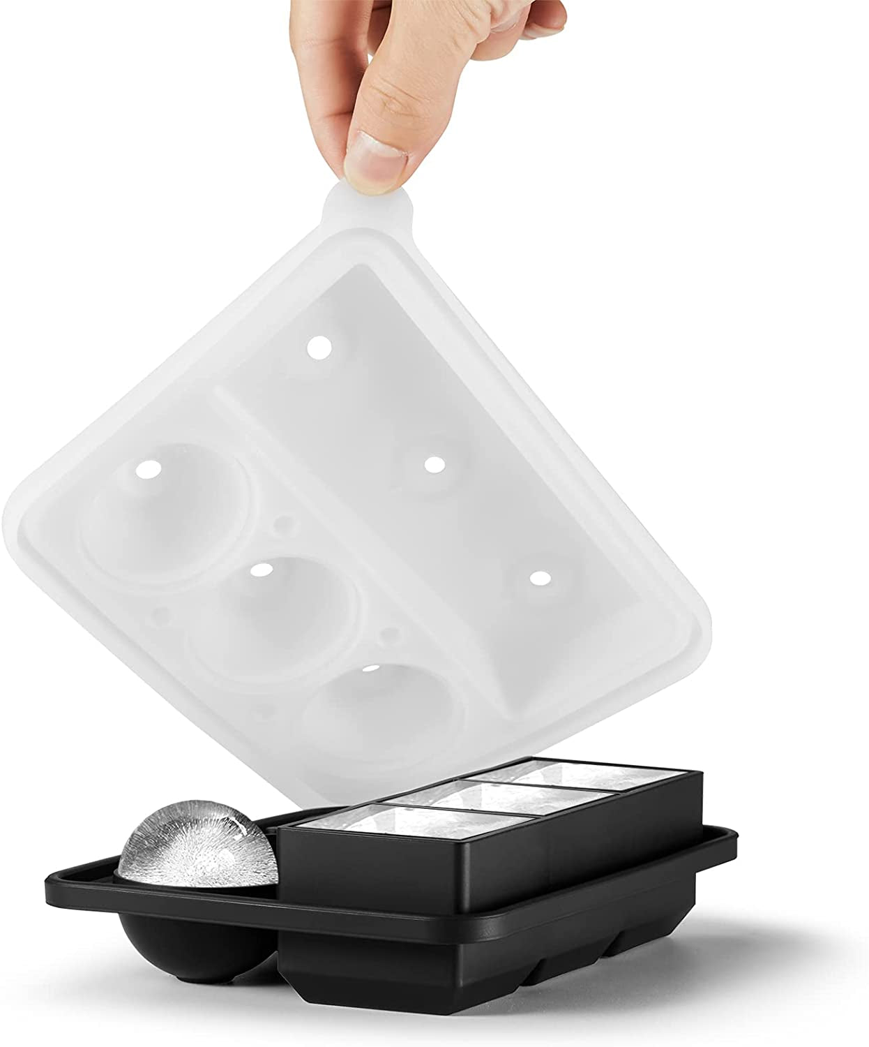 Ice Cube Molds Tray, Large Silicone Whiskey Ice Mold,2-In-1 round Sphere Ice Ball Maker & Square Ice Trays for Cocktails, Bourbon, Whiskey Gifts for Men from Daughter Wife Son Kids… Black