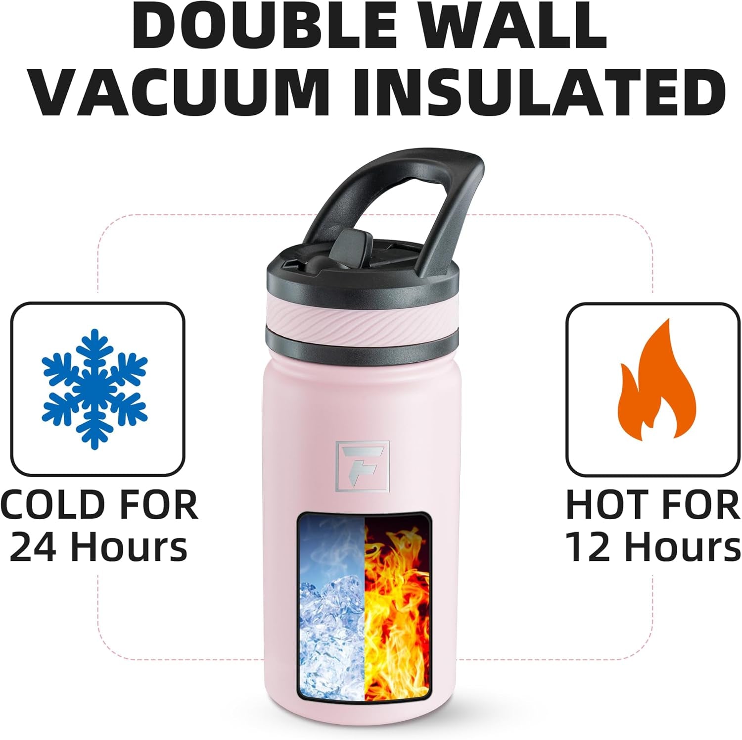 14 Oz Kids Insulated Water Bottle with Straw Lid – Stainless Steel Double Wall Vacuum, Leak-Proof, Bpa-Free Water Bottles for School Boys & Girls(Pink)