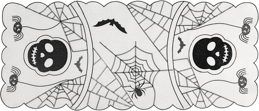 Fall Halloween Table Runner 36 Inches Long, Embroidered Black Spiders, Bats and Skull Table Runner Dresser Scarf for Home Dining Autumn Thanksgiving Tabletop Decoration, 13"X36"