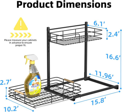 under Sink Organizer, Height Adjustable under Sink Organizers and Storage, Slide Out under Sink Storage Shelf for Kitchen Bathroom Pantry Cabinet