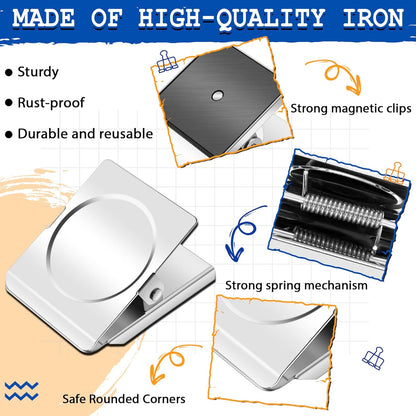 2 Pack Extra Large Magnetic Clips Heavy Duty, 2.2 Inch Heavy Duty Fridge Magnets Clips, Clips Magnet, Magnets with Clips, Strong Magnet Clips for Whiteboard, Refrigerator, Office Magnets