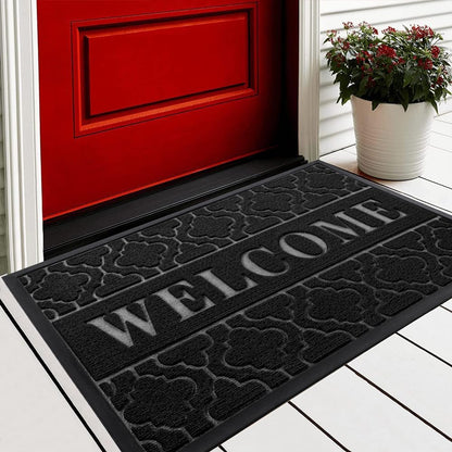 Door Mat, All-Season Outdoor Indoor Doormat for Home Entrance Floor, Heavy Duty Non Slip Front Door Mats Outdoor, Garage and Garden, 29.5 X 17 Inch, Grey+Black
