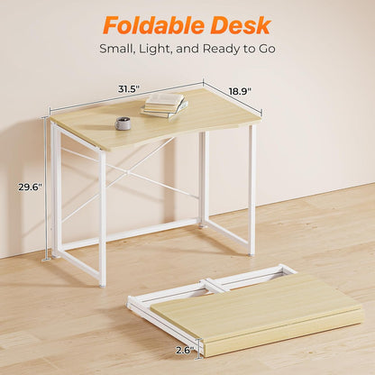 Compact Folding Desk for Small Spaces - 31.5 Inch Oak Computer Table for Home Office, Study, Bedroom, and Dorm Use - Space-Saving Design with Easy Fold Feature