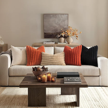 Faux Fur Decorative Throw Pillow Covers 18X18 Inch Set of 2, French Modern Art Home Decor Soft Plush Couch Pillows Cozy Fluffy Cushion Covers for Sofa Bed Black