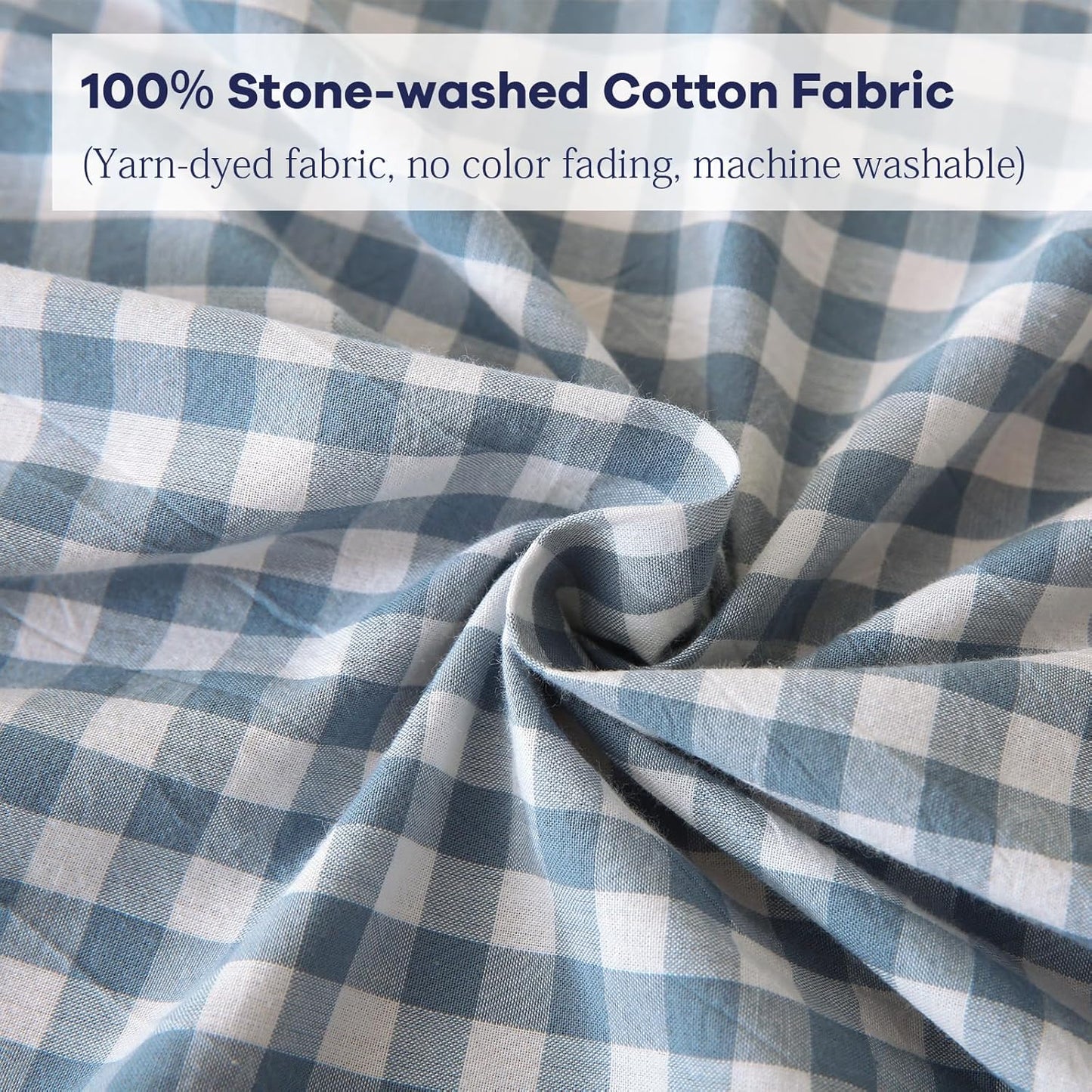 Dust Blue and White Plaid Cotton Ruffled Rectangular Tablecloth, 120 x 60 Inches, Vintage Cottage Style