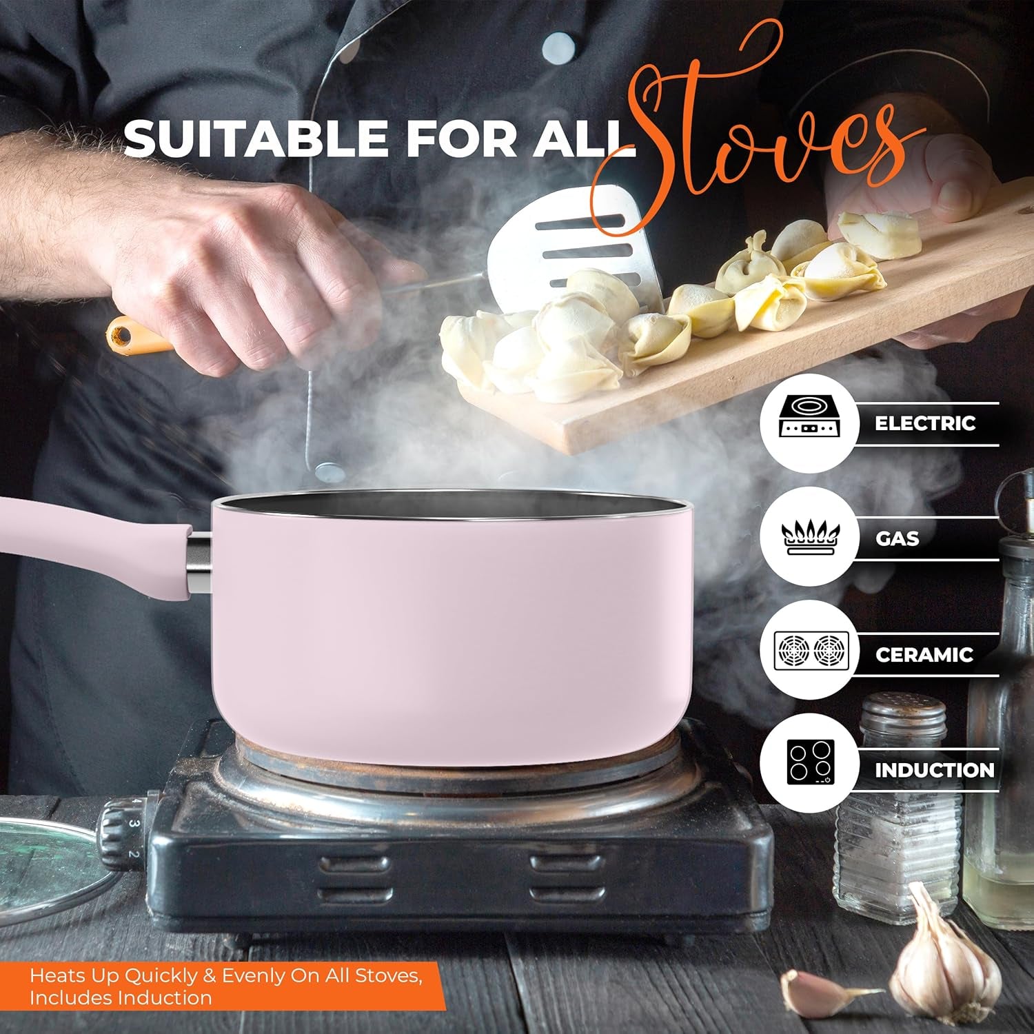 Detachable Handle Nonstick Saucepan with Glass Lid, Multipurpose Use for Home, Kitchen or Restaurant (Purple)