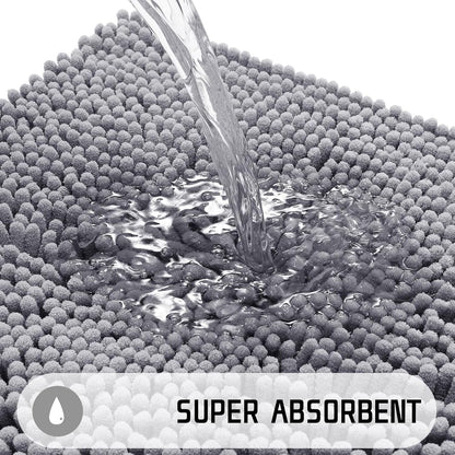 Chenille Bathroom Rugs - 24"X17" Super Luxury Soft & Absorbent Quick Dry - Non Slip Bath Mat for Tub Shower - Machine Washable - Gray