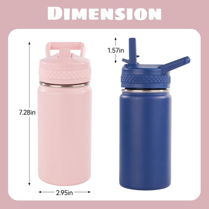 12 Oz Toddler Bottle, Kids Water Bottle for School Boys&Girls with Straws Lids, 304 Stainless Steel Vacuum Insulated Thermos, Bpa-Free, Blue + Pink