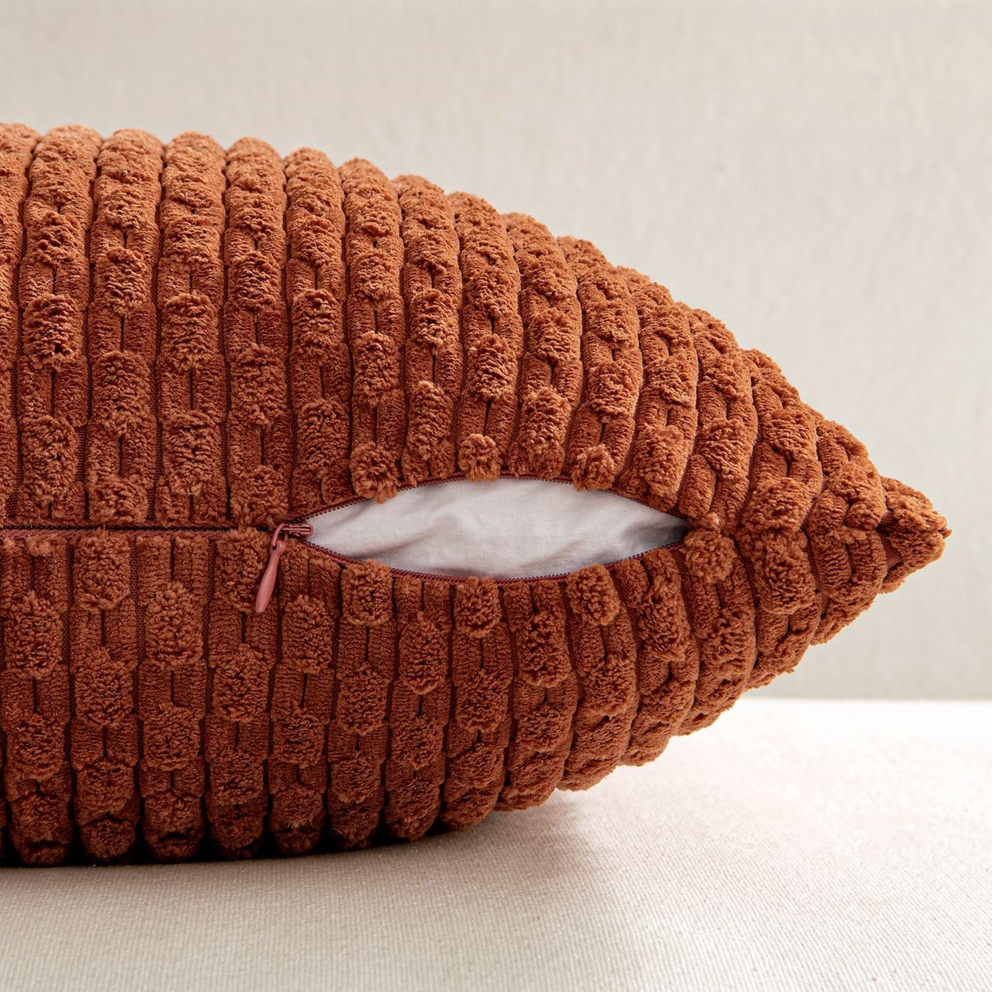 Fall Rust Throw Pillow Covers Soft Corduroy Decorative Set of 2 Boho Striped Pillow Covers Pillowcases Farmhouse Home Decor for Couch Bed Sofa Living Room 18X18 Inch