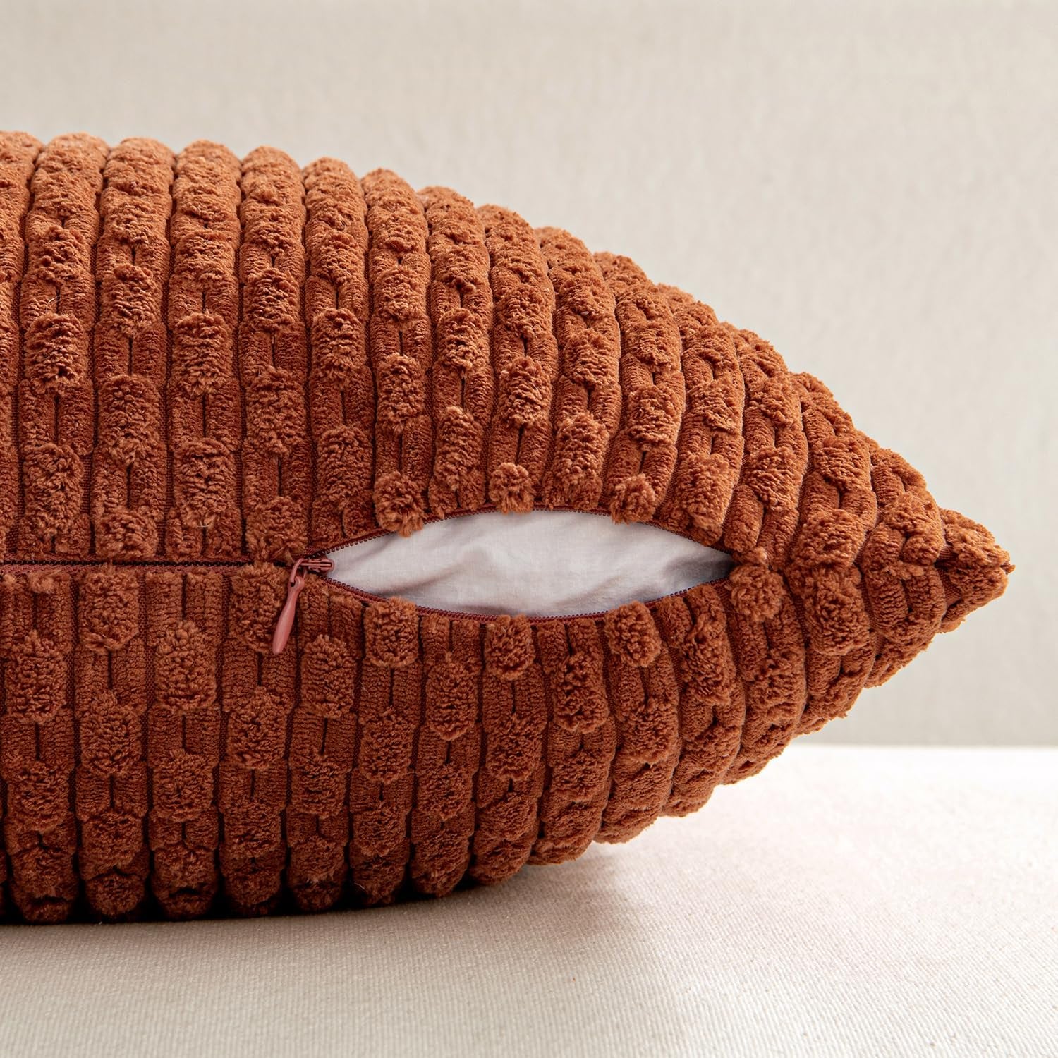 Fall Rust Throw Pillow Covers Soft Corduroy Decorative Set of 2 Boho Striped Pillow Covers Pillowcases Farmhouse Home Decor for Couch Bed Sofa Living Room 18X18 Inch