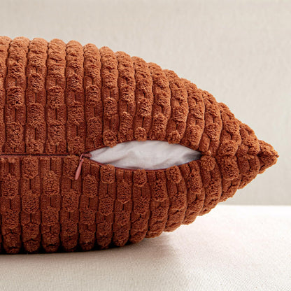 Fall Rust Throw Pillow Covers Soft Corduroy Decorative Set of 2 Boho Striped Pillow Covers Pillowcases Farmhouse Home Decor for Couch Bed Sofa Living Room 18X18 Inch