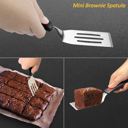 Stainless Steel Spatula Set with Heat Resistant Silicone Handle,  Metal Spatulas for Kitchen Use, Thickened Smash Burger Spatula, Mini Brownie Spatula, Fish Flipper, Grill Scraper