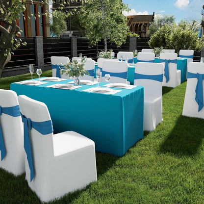 2 Packs Rectangle Fitted Tablecloth, 6 Foot Washable Fabric Table Cloth, Waterproof Polyester Table Cover for Party, Trade Show, Outdoor and Indoor (Teal, 30" X 72")