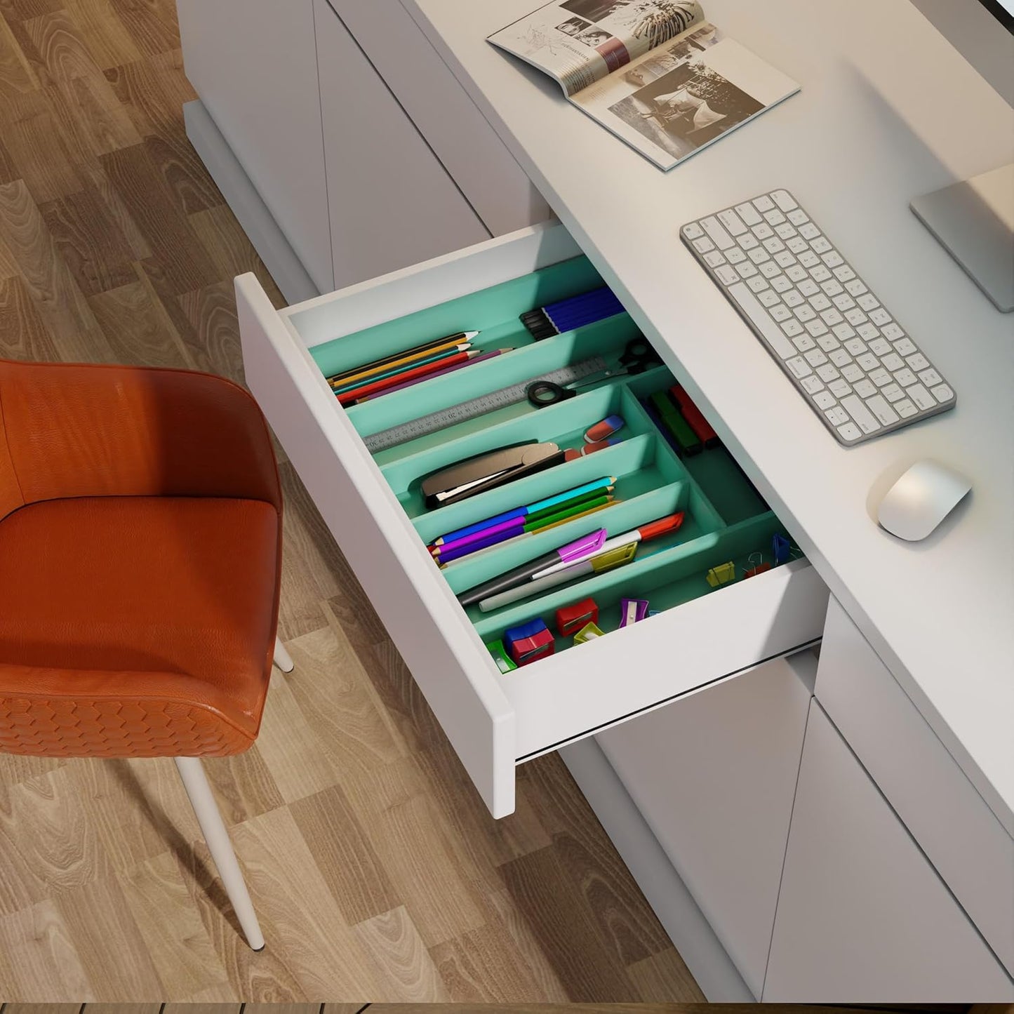 Expandable Bamboo Utensil Drawer Organizer, Silverware Organizer for Cutlery, Utensils, Flatware Holder (6-8 Slots, Mint) Pack of 1