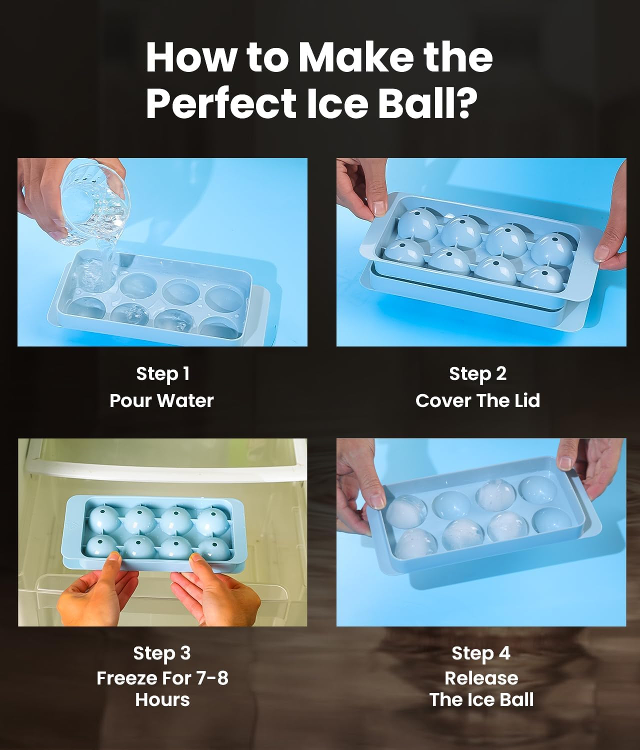 Large Ice Cube Molds– Big round Ice Cube Tray for Freezer,Bpa-Free Food-Grade Whiskey Ice Mold,Stackable Ice Ball Maker,Circle Ice Cube Tray for Cocktails,Whiskey and Chilling Drinks(8 Balls/2.0 In)