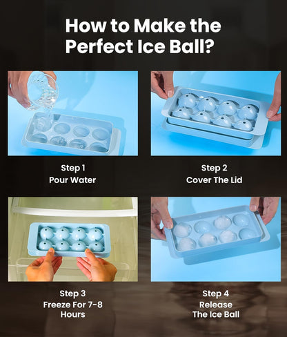 Large Ice Cube Molds– Big round Ice Cube Tray for Freezer,Bpa-Free Food-Grade Whiskey Ice Mold,Stackable Ice Ball Maker,Circle Ice Cube Tray for Cocktails,Whiskey and Chilling Drinks(8 Balls/2.0 In)