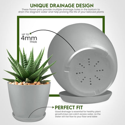 - Plant Pots Indoor with Drainage - 7/6.6/6/5.3/4.8 Inches Flower Pots for Indoor Planter - 5 Pack Plastic Planters - Ideal for Stocking Stuffers or Home Christmas Decorations - Gray