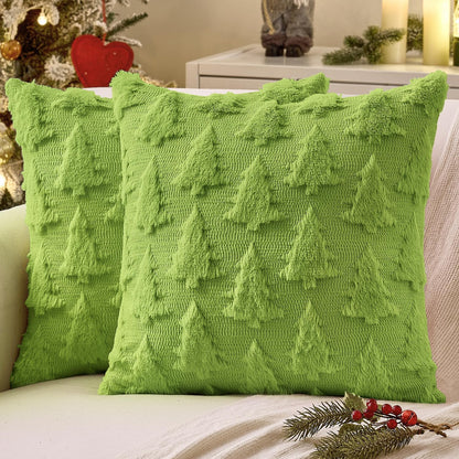 Christmas Throw Pillow Covers Green Christmas Decorations Set of 2 Xmas Tree 18X18 Pillow Covers Soft Plush Faux Wool Pillowcases Holiday Festivals Winter Home Decor Sofa Couch Bed Porch