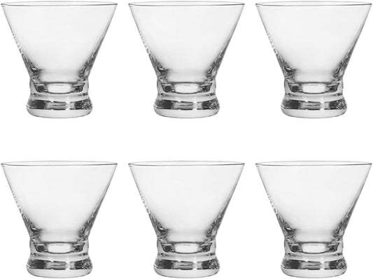 Set of 6 Martini Glasses - 8-Ounce Cinched Design Cocktail Glasses with Heavy Base, Stemless Construction for Stability - Sturdy and Elegant Cosmopolitan Bar Glasses (Glass, Clear6Pcs)