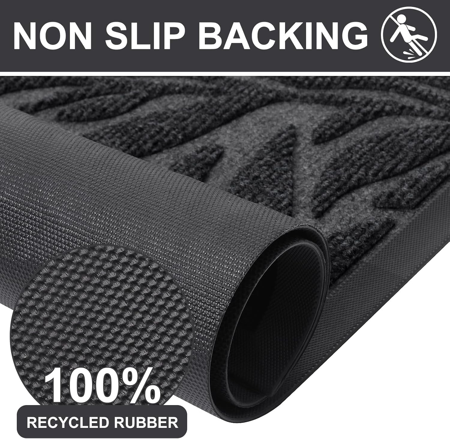 Front Door Mat Indoor Outdoor Entrance, Heavy Duty Natural Rubber, Trap Dirt and Moisture, Non-Slip Doormats, Low Profile, Easy Clean Patio Porch Entryway Mat, 29.5X17, Grey