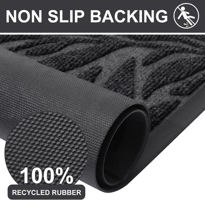 Front Door Mat Indoor Outdoor Entrance, Heavy Duty Natural Rubber, Trap Dirt and Moisture, Non-Slip Doormats, Low Profile, Easy Clean Patio Porch Entryway Mat, 29.5X17, Grey