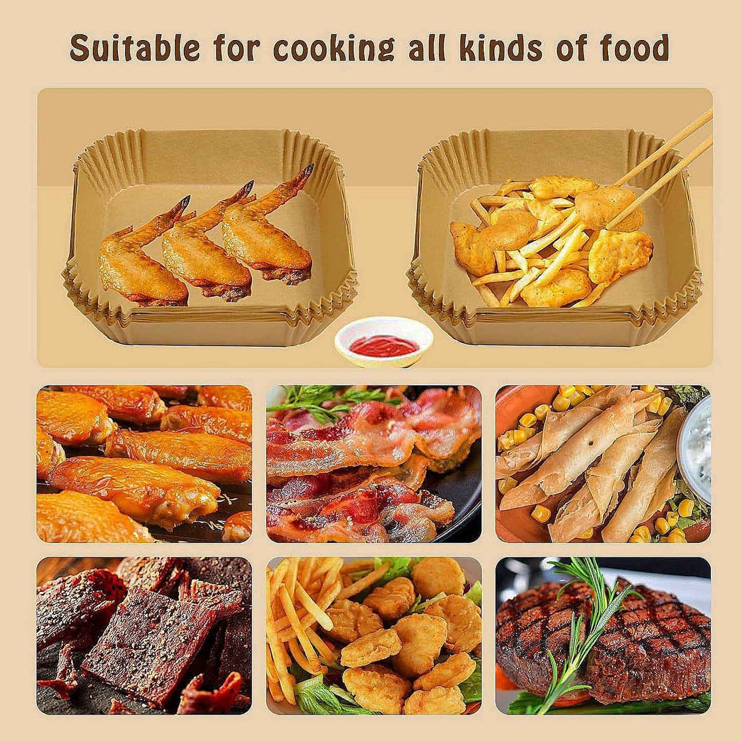 Air Fryer Liners Disposable Compatible with COSORI Air Fryer 6 Qt, 100 Pcs Unbleached Parchment Paper for 5-8 Qt 7.9 Inch Square Parchment Paper for Baking Non-Stick