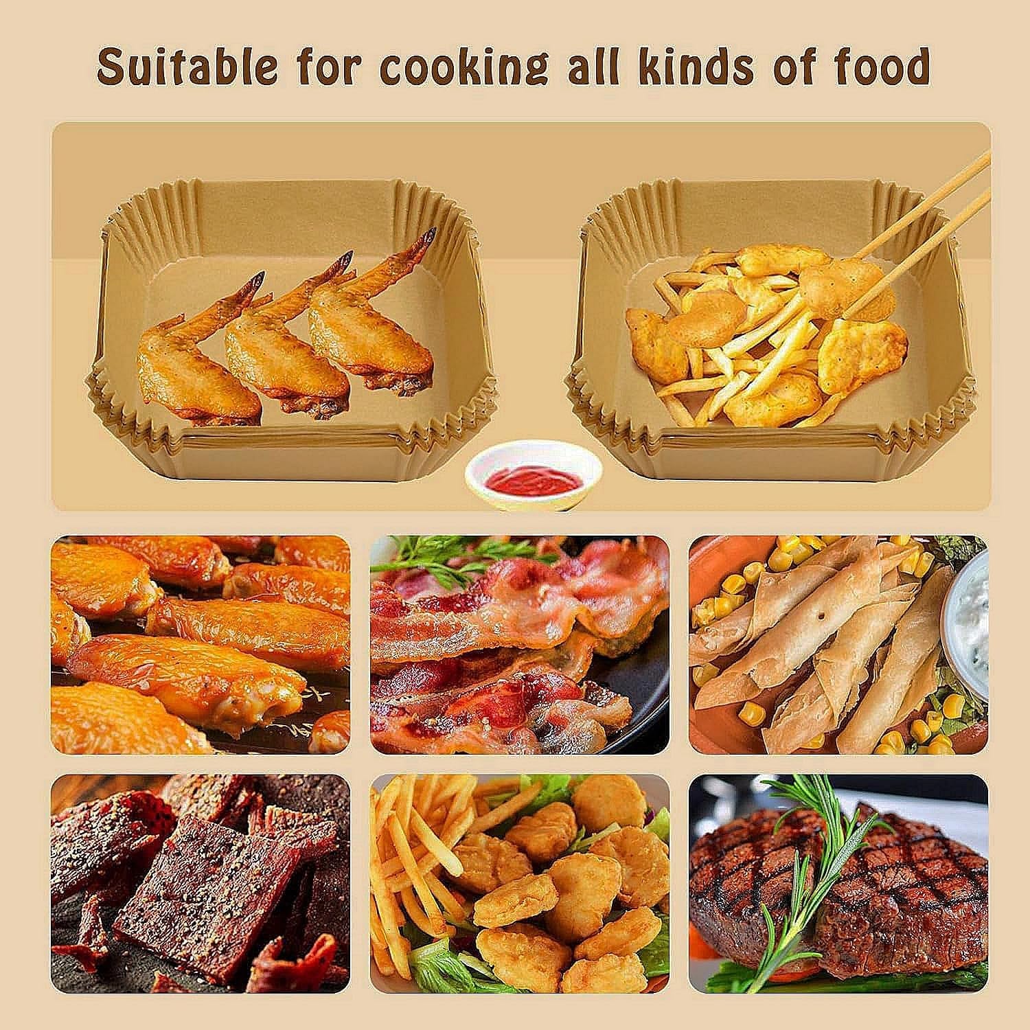 Air Fryer Liners Disposable Compatible with COSORI Air Fryer 6 Qt, 100 Pcs Unbleached Parchment Paper for 5-8 Qt 7.9 Inch Square Parchment Paper for Baking Non-Stick