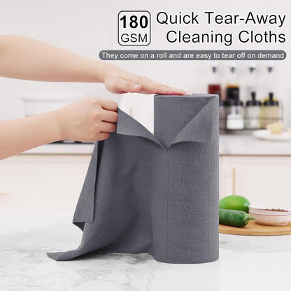 Tear Away Dish Cloths Rolls, 40 Sheets-11.8" X 11.8", Reusable Washable Dish Towels for Kitchen, Ultra Absorbent and Quick Drying Microfiber Cleaning Rags, Grey